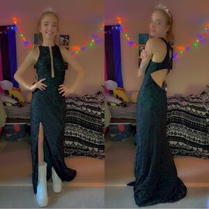 Brand New with Tags Green Size 2 Side slit sequin dress by La Femme